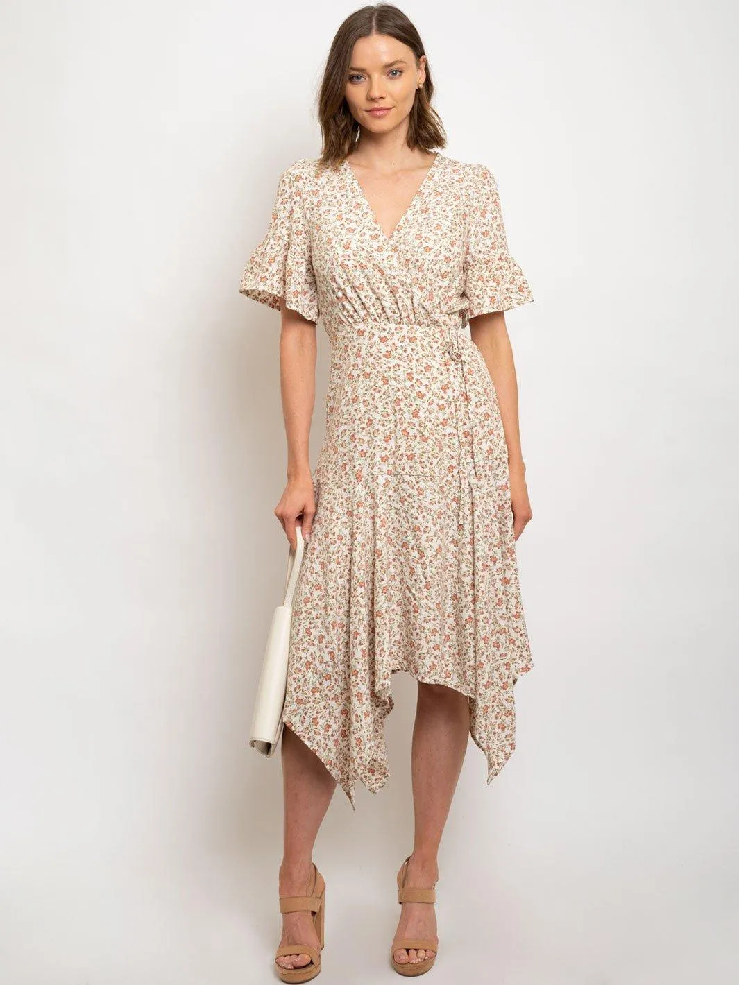WOMEN'S IVORY COMBO DITSY WRAP DRESS