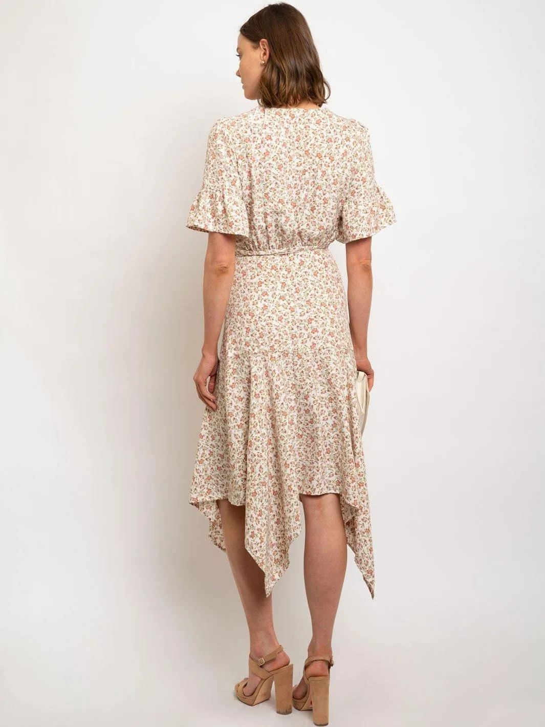 WOMEN'S IVORY COMBO DITSY WRAP DRESS
