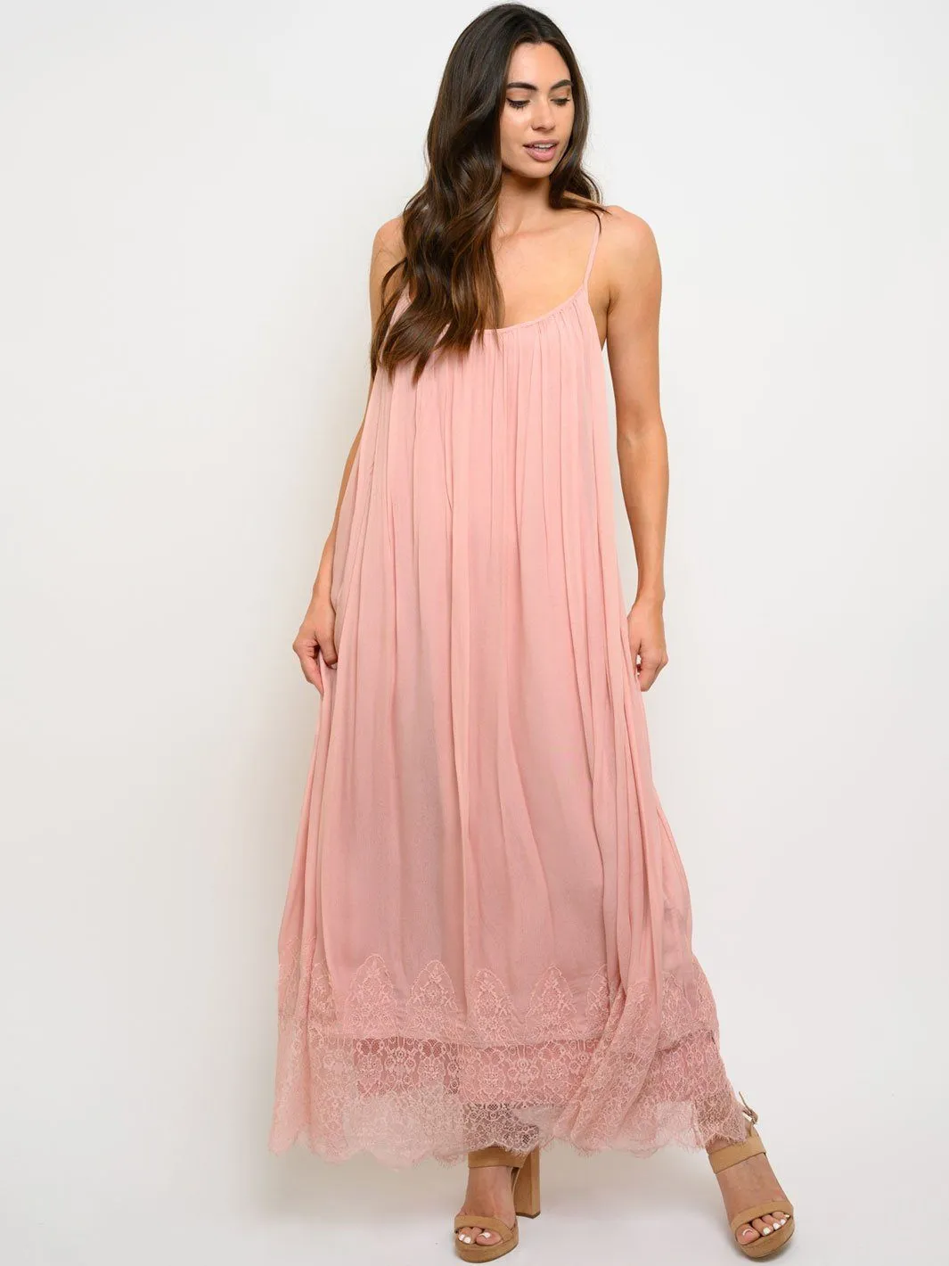 WOMEN'S LACE TRIM LOOSE FIT MAXI DRESS