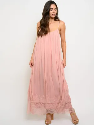 WOMEN'S LACE TRIM LOOSE FIT MAXI DRESS