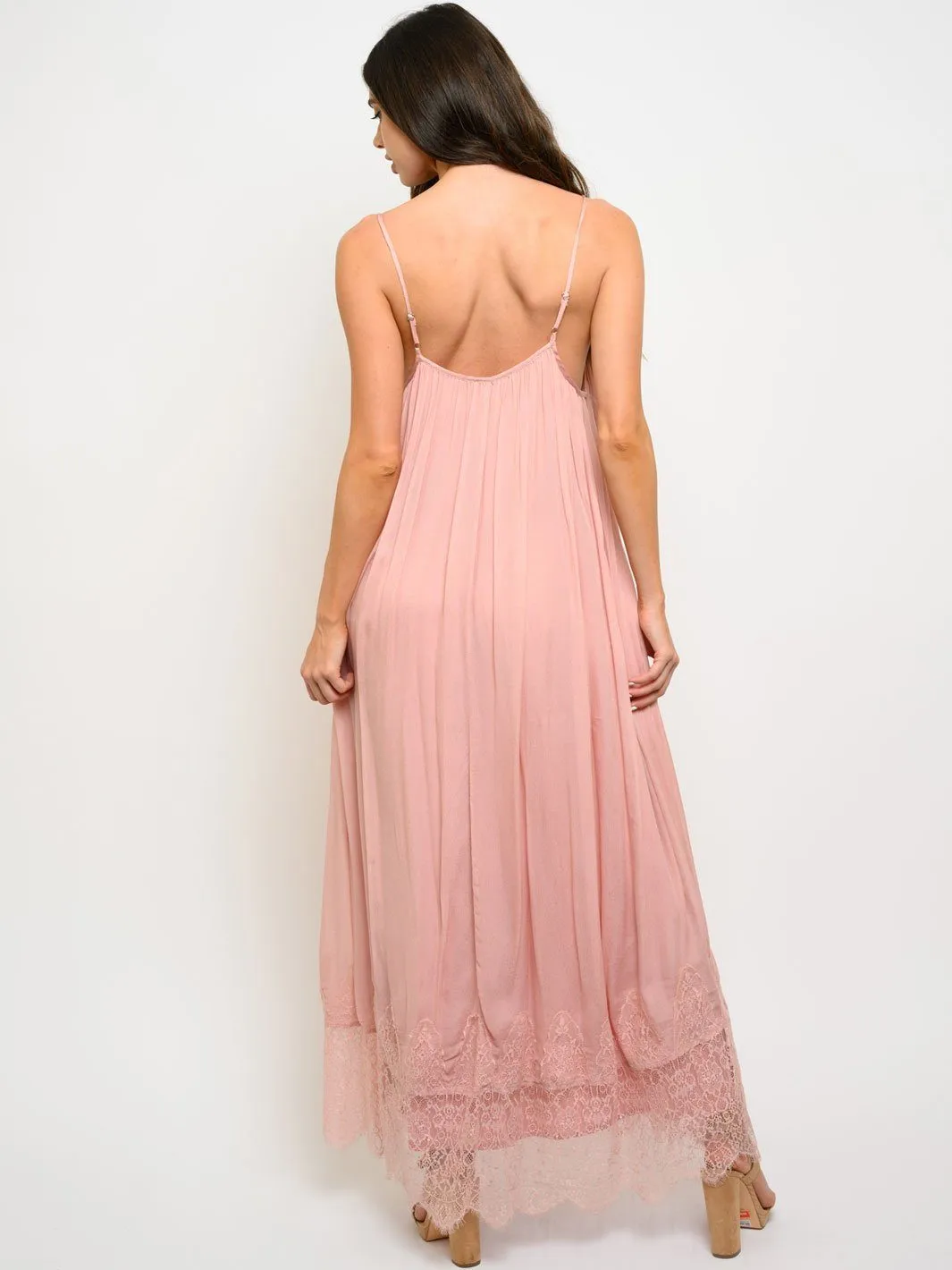 WOMEN'S LACE TRIM LOOSE FIT MAXI DRESS