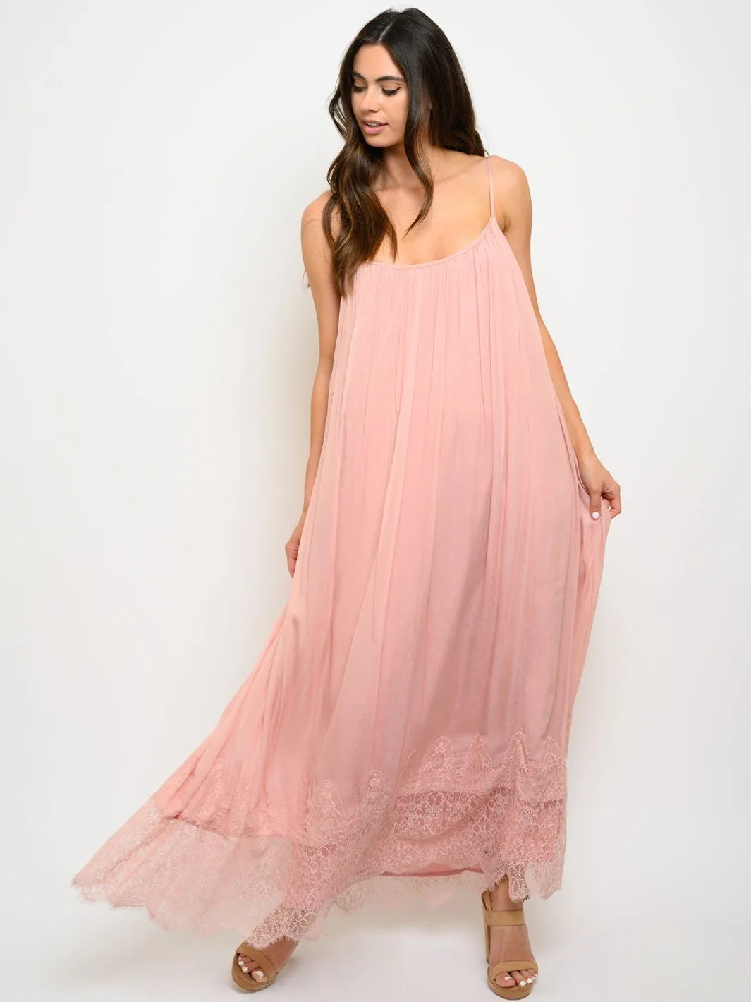 WOMEN'S LACE TRIM LOOSE FIT MAXI DRESS