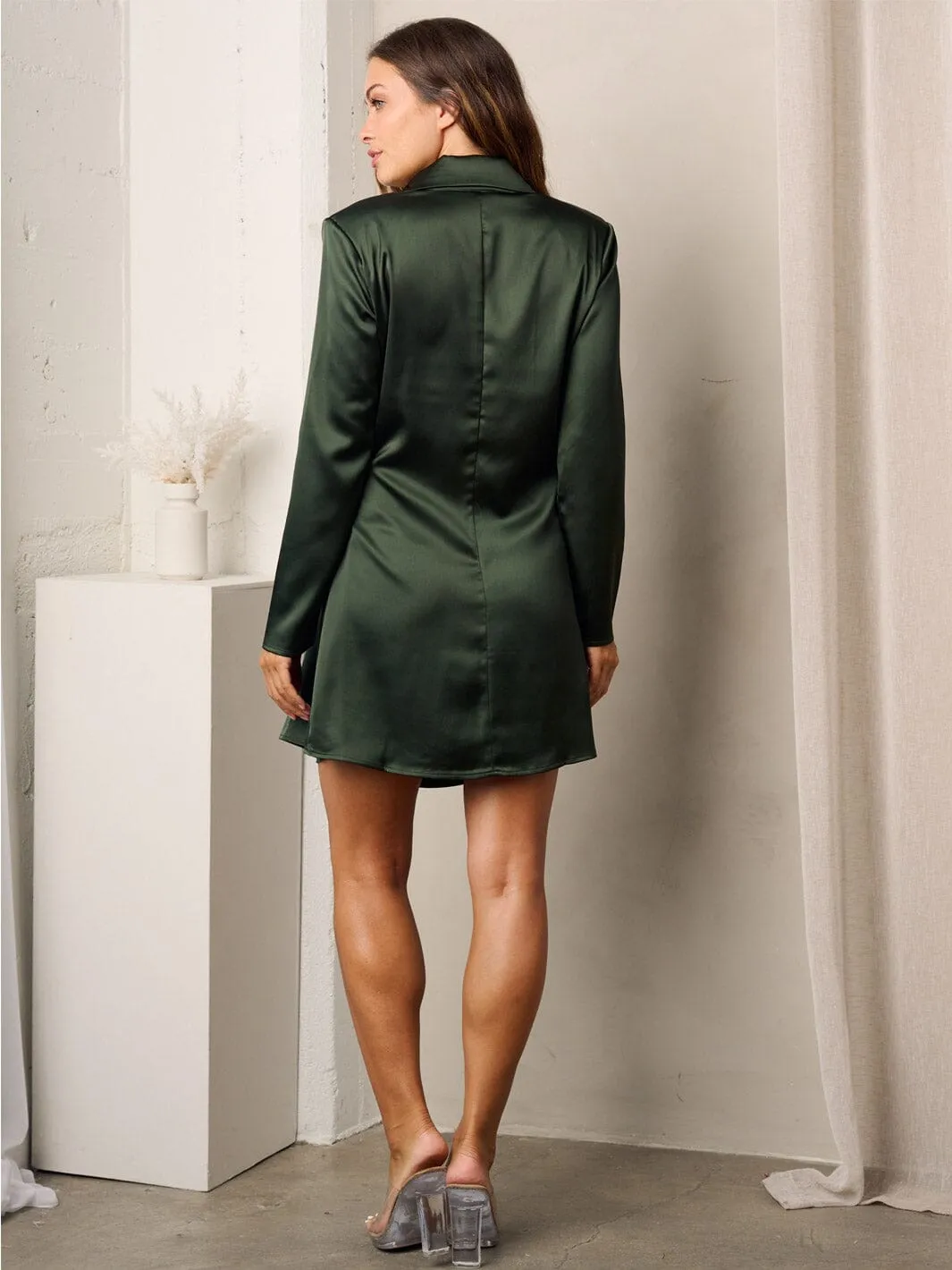 WOMEN'S LONG SLEEVES WRAP SATIN BLAZER DRESS
