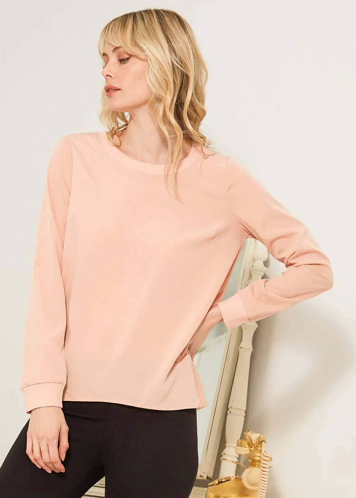 Women's Open Back Crewneck Top In Blush by Shop at Konus