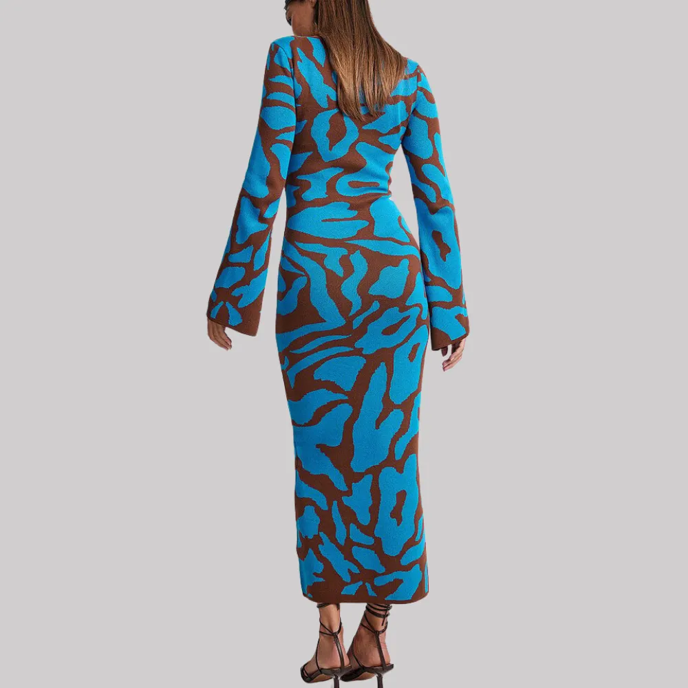 Women's Print Bodycon Flare Long Dress