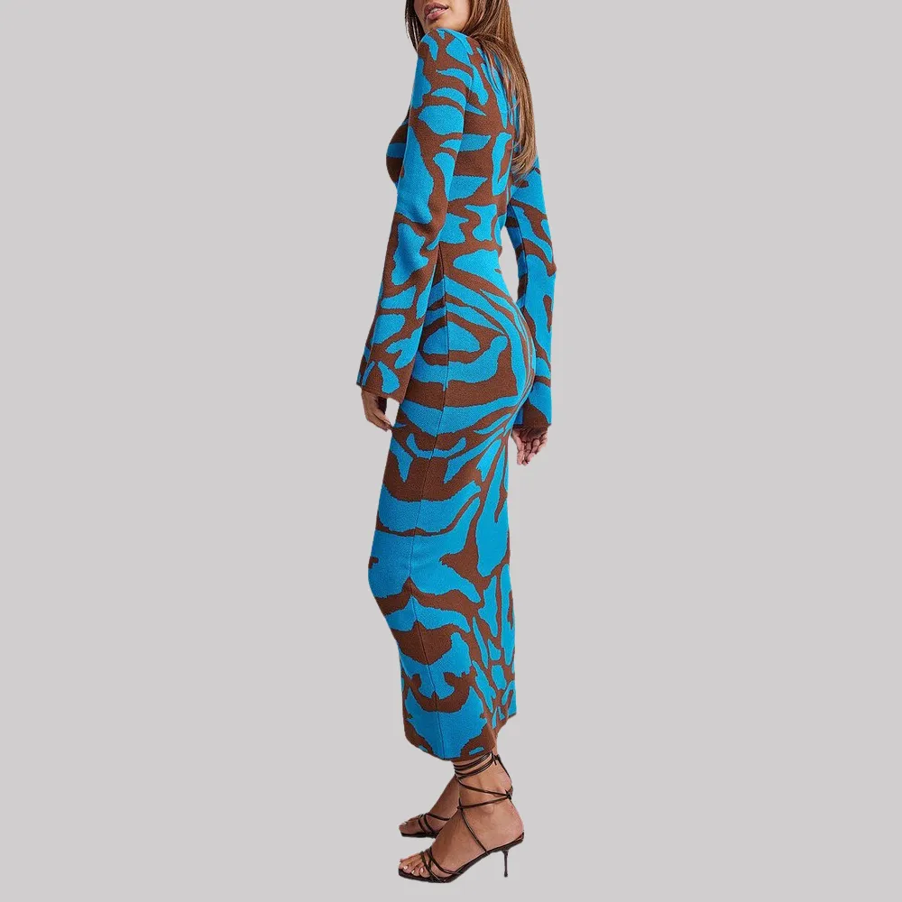 Women's Print Bodycon Flare Long Dress