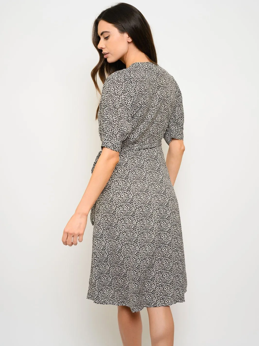 WOMEN'S PUFF SLEEVE WRAP MIDI DRESS