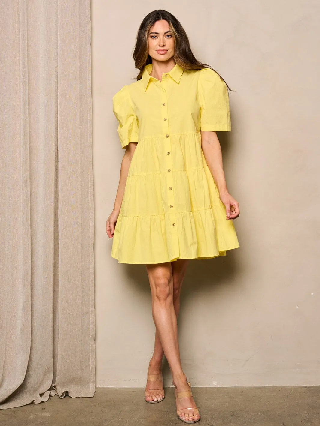 WOMEN'S SHORT PUFF SLEEVE TIERED FIT & FLARE MINI DRESS