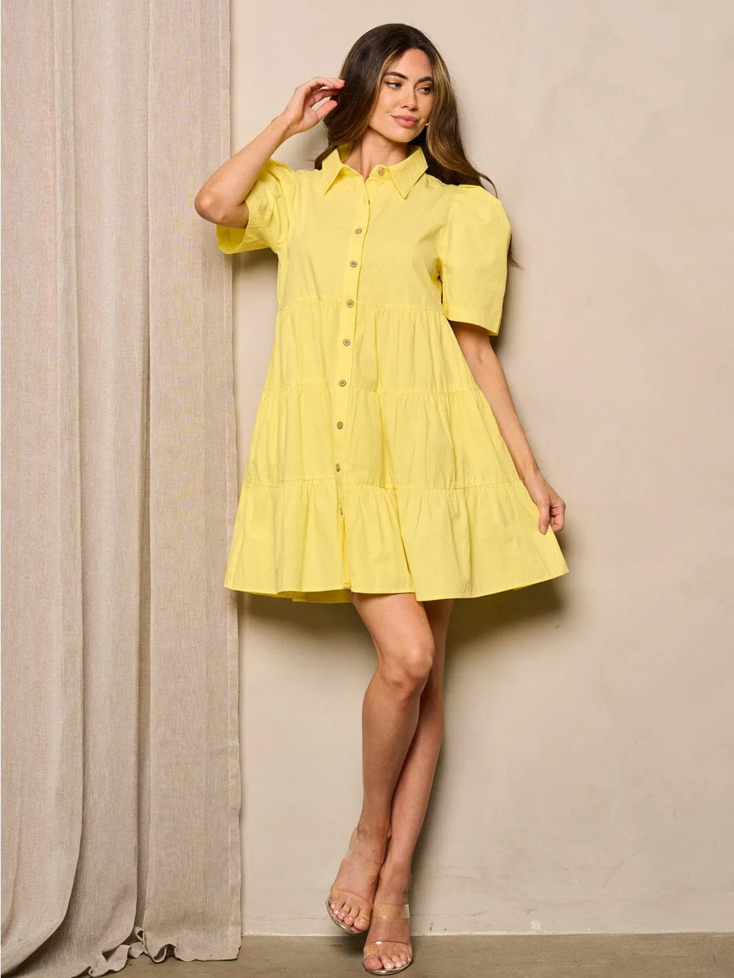 WOMEN'S SHORT PUFF SLEEVE TIERED FIT & FLARE MINI DRESS