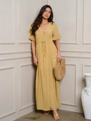 WOMEN'S SHORT RUFFLE SLEEVE WRAP MAXI DRESS