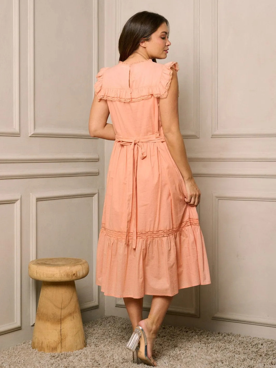 WOMEN'S SLEEVELESS POCKETS TIERED MIDI DRESS