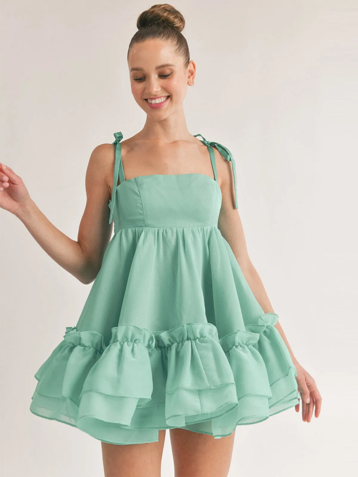 WOMEN'S SLEEVELESS RUFFLE FIT & FLARE MINI DRESS