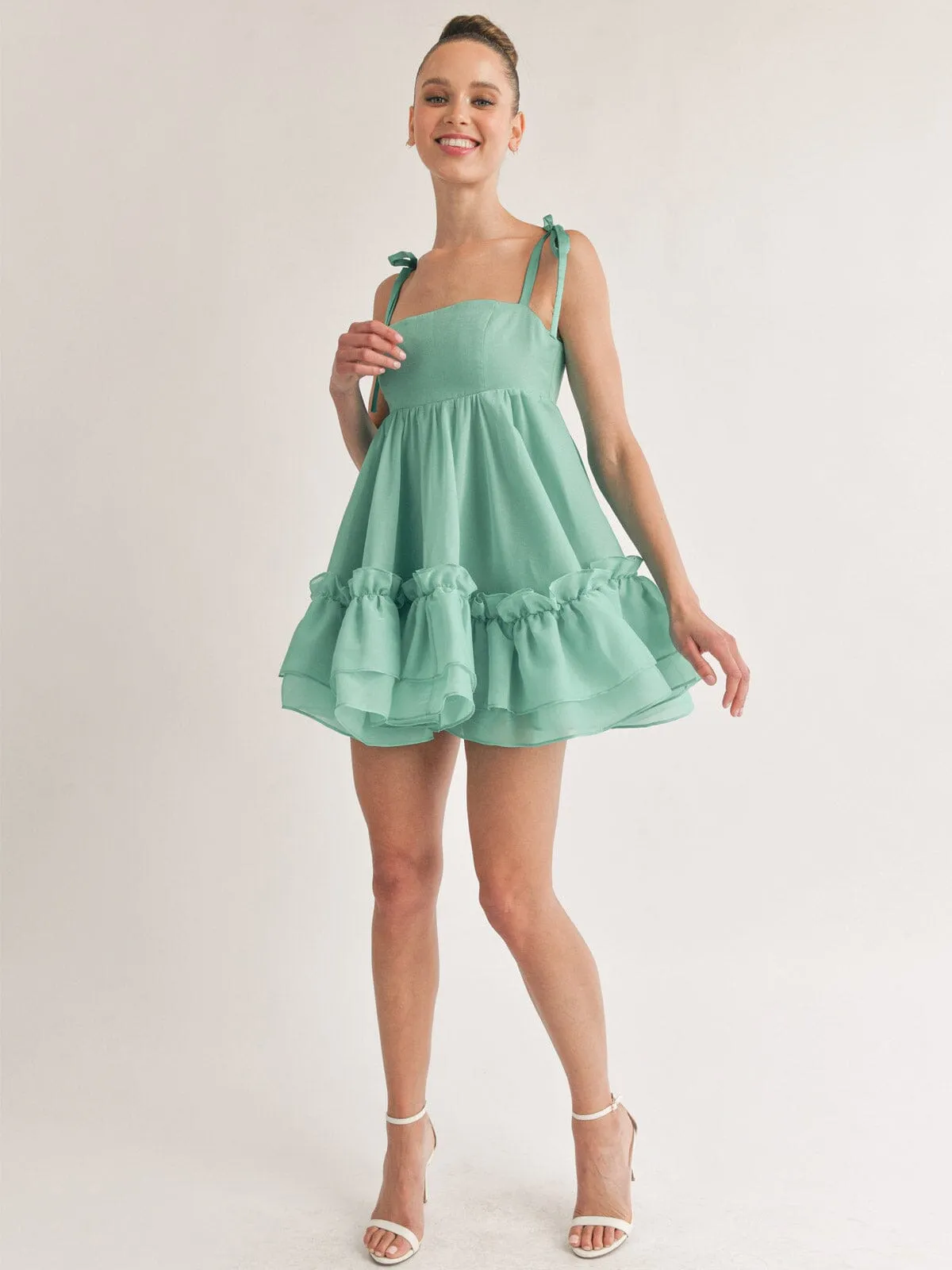 WOMEN'S SLEEVELESS RUFFLE FIT & FLARE MINI DRESS