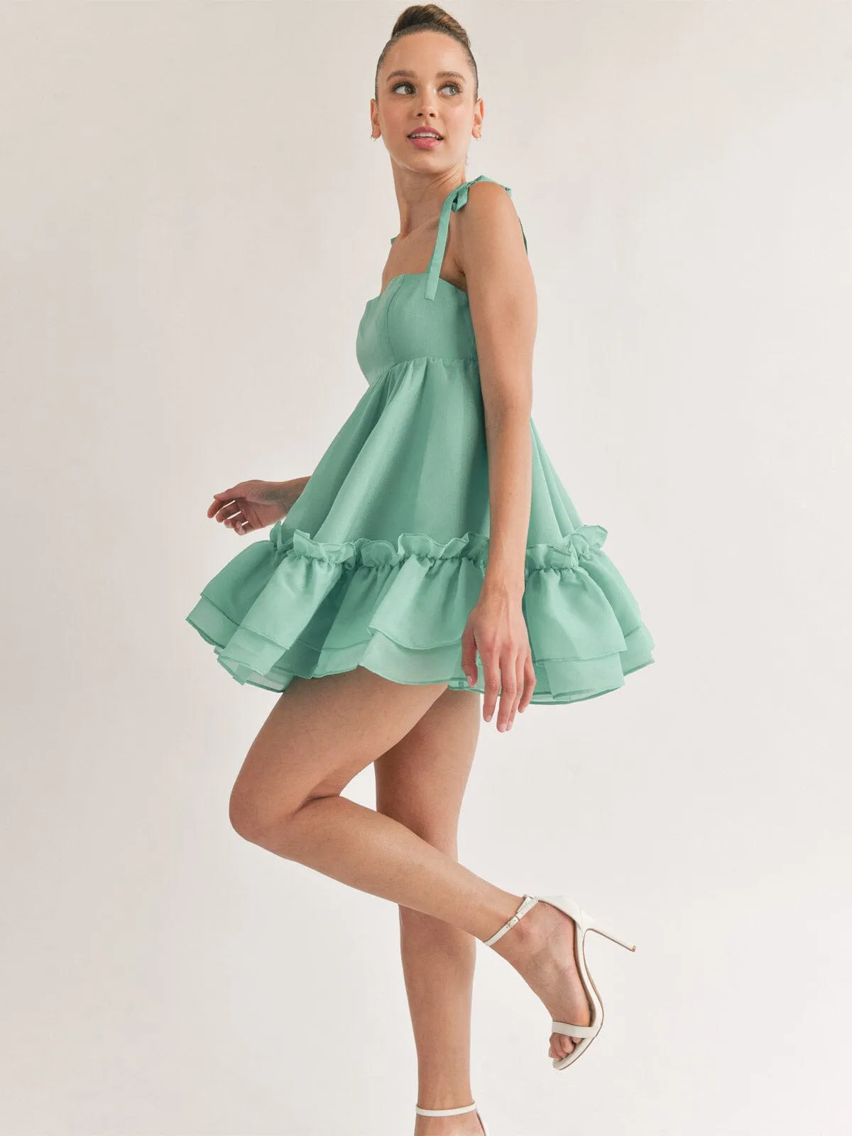 WOMEN'S SLEEVELESS RUFFLE FIT & FLARE MINI DRESS