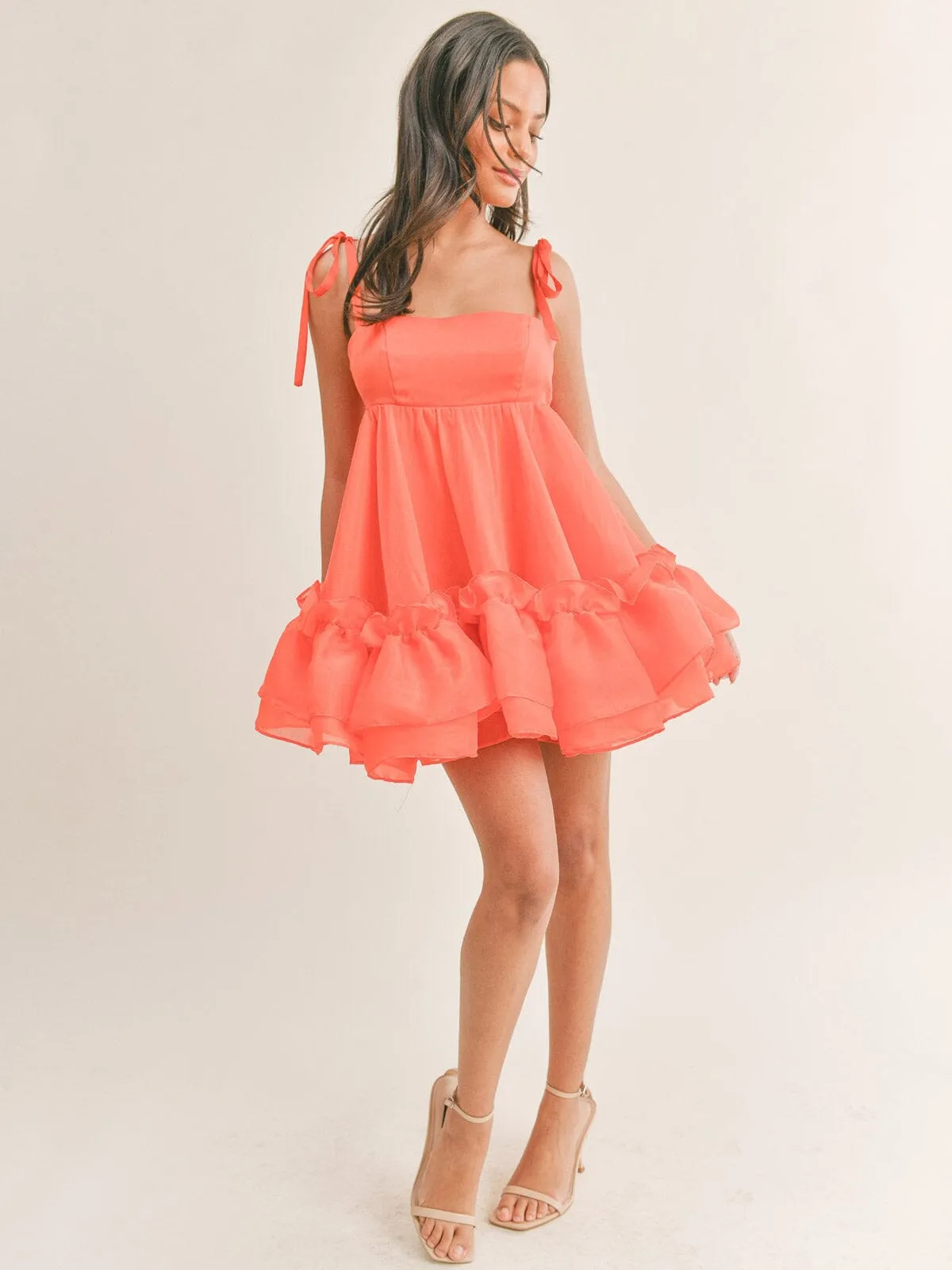 WOMEN'S SLEEVELESS RUFFLE FIT & FLARE MINI DRESS