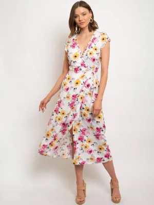 WOMEN'S WRAP FLORAL MIDI DRESS