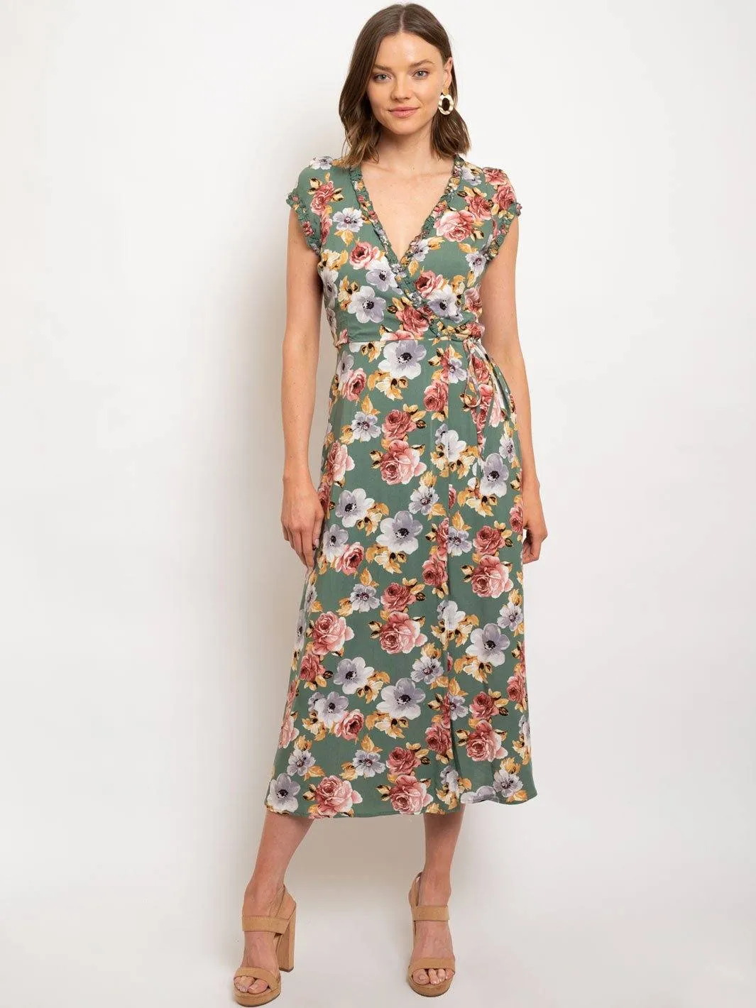 WOMEN'S WRAP FLORAL MIDI DRESS