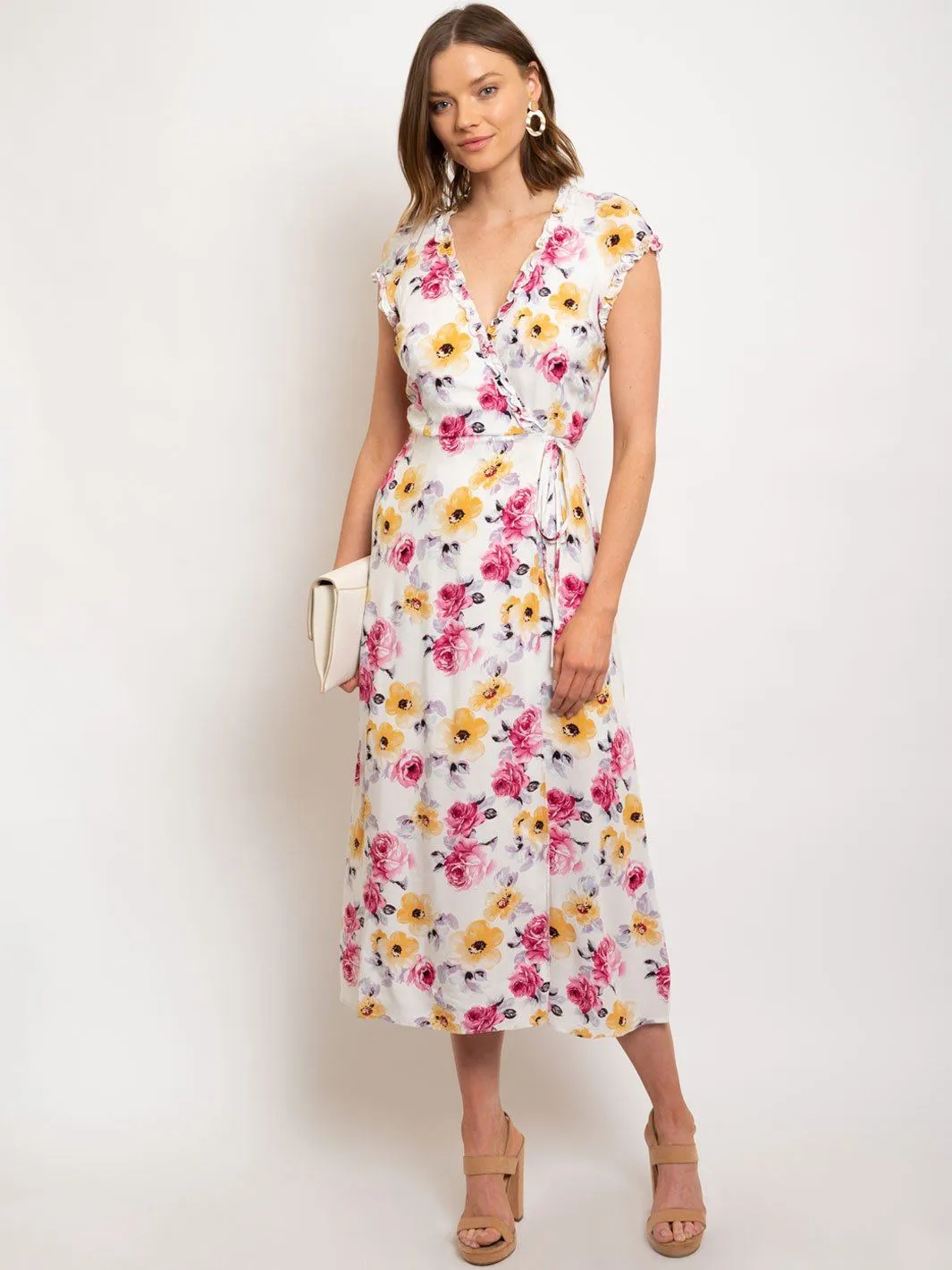 WOMEN'S WRAP FLORAL MIDI DRESS