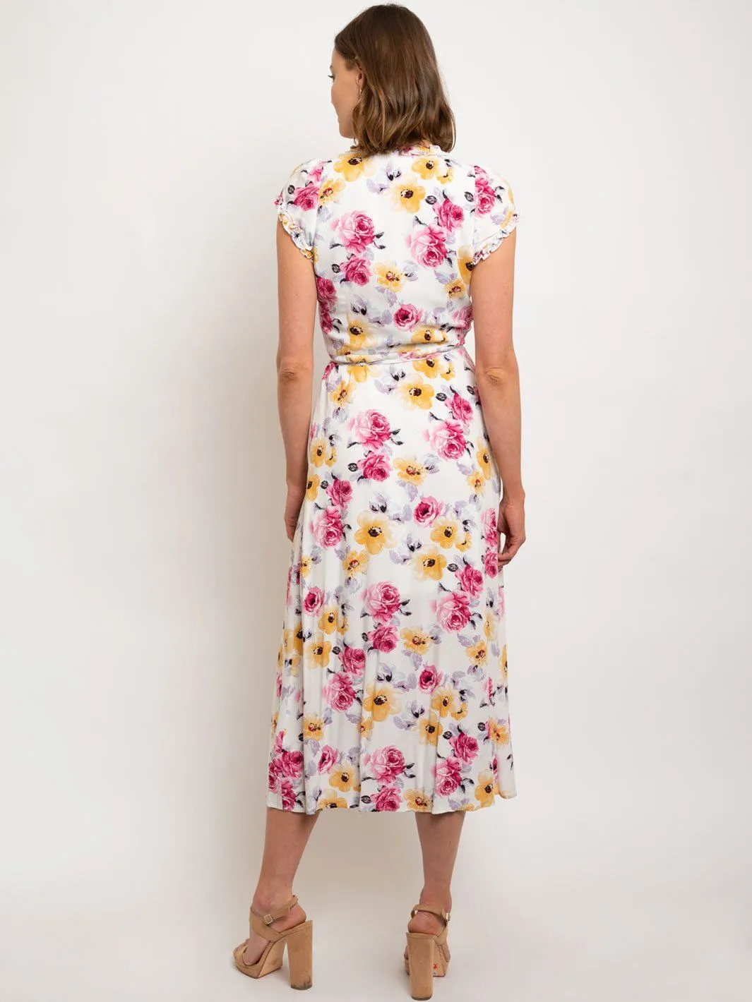 WOMEN'S WRAP FLORAL MIDI DRESS