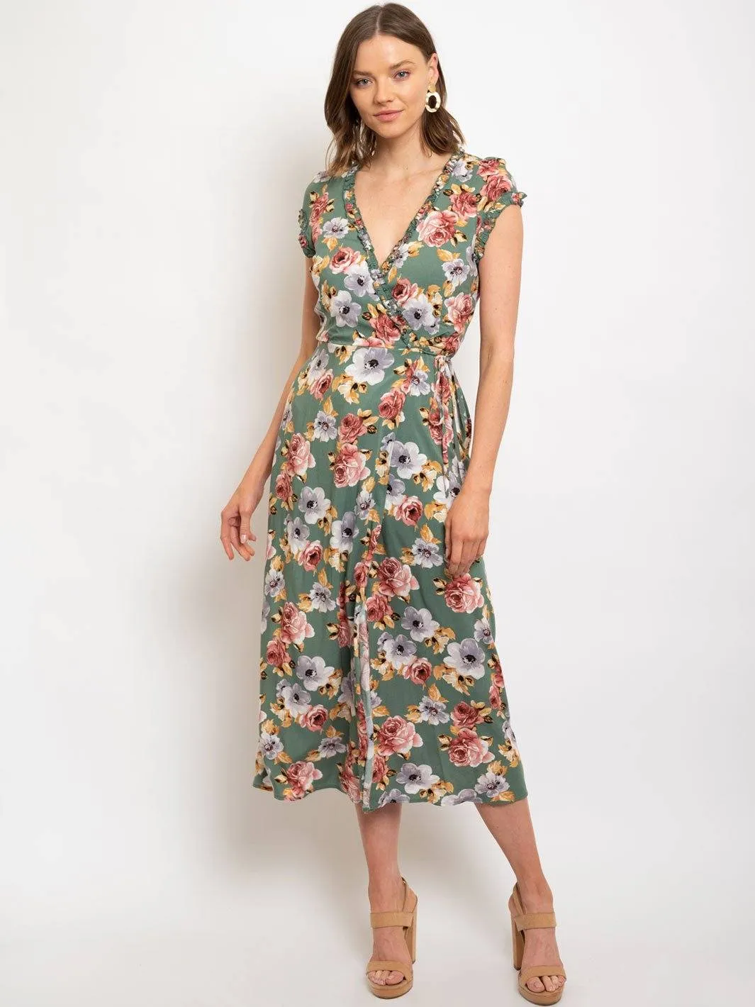 WOMEN'S WRAP FLORAL MIDI DRESS