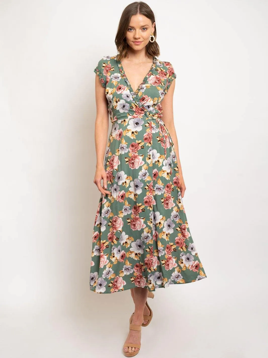 WOMEN'S WRAP FLORAL MIDI DRESS