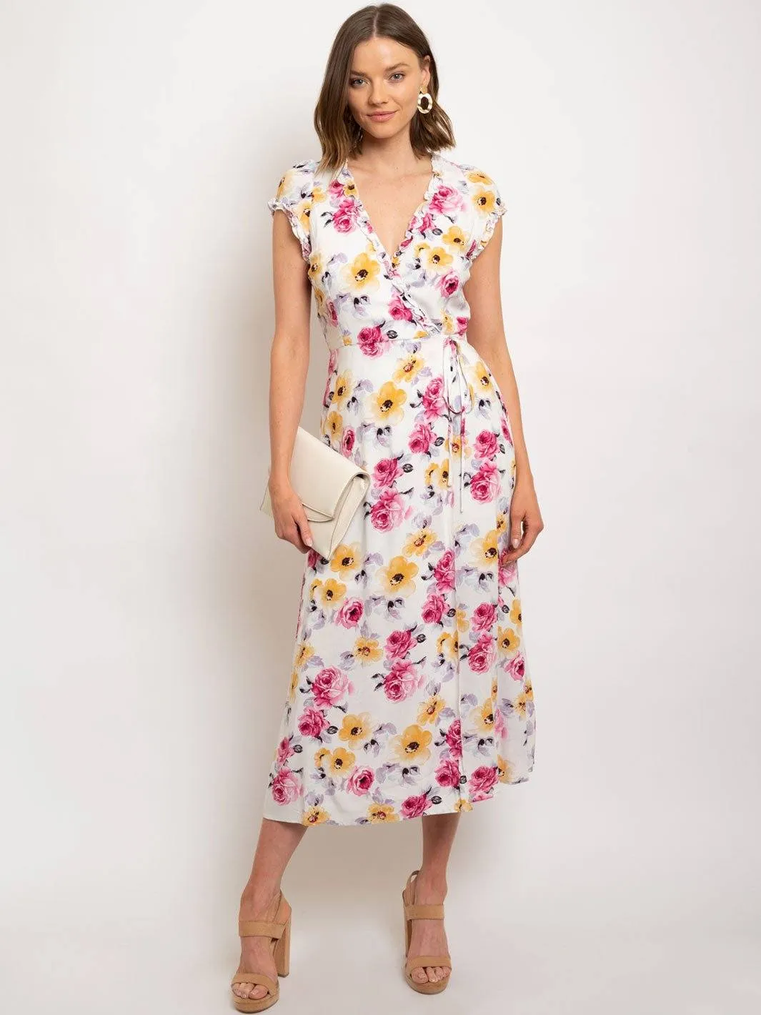 WOMEN'S WRAP FLORAL MIDI DRESS