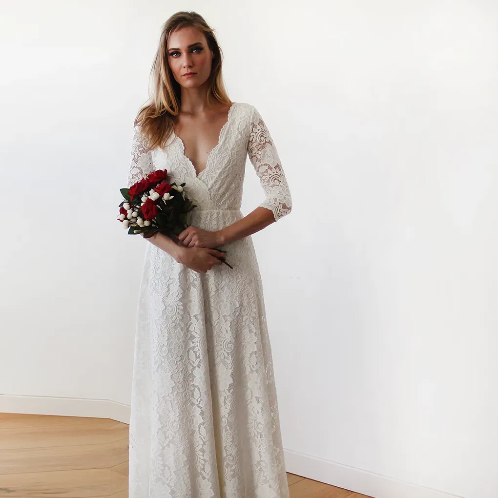 Wrap lace wedding dress  #1124