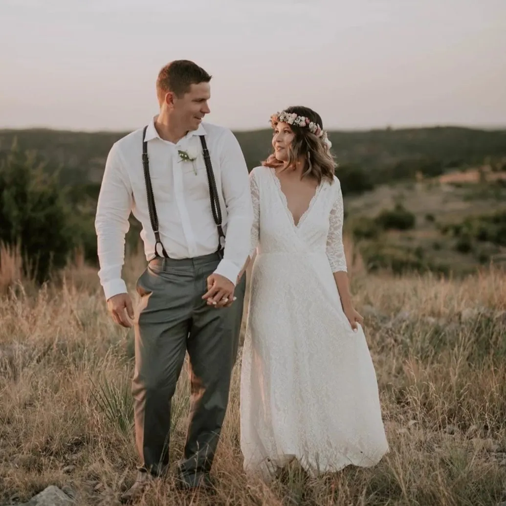 Wrap lace wedding dress  #1124