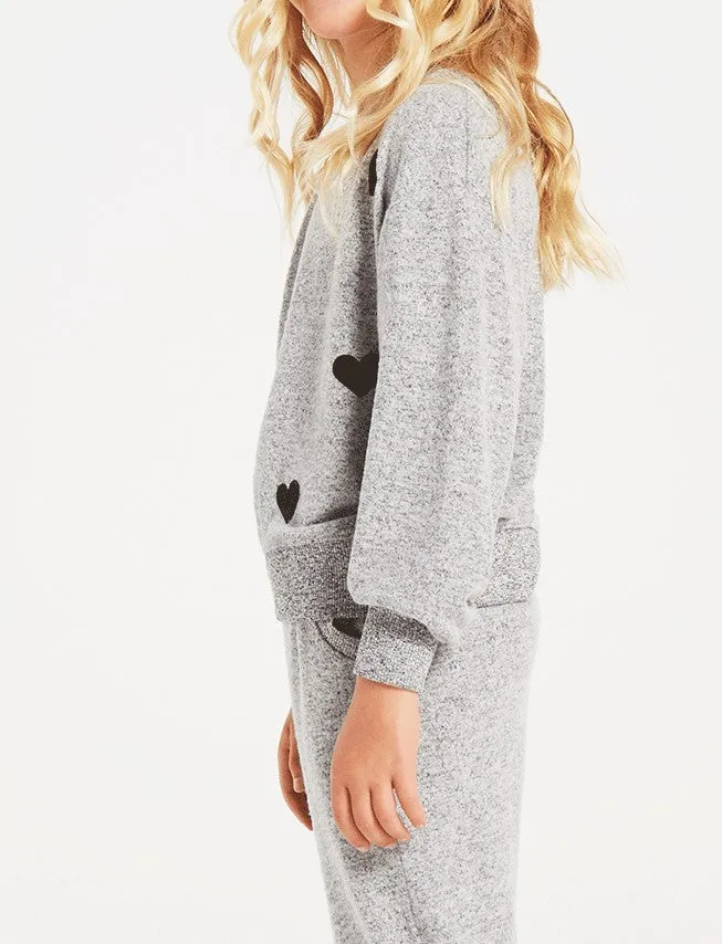Z Supply Girls Audrey Heart Marbled Long Sleeve