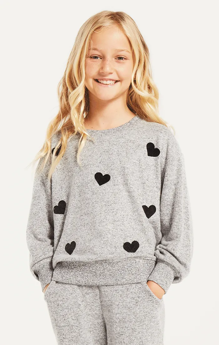 Z Supply Girls Audrey Heart Marbled Long Sleeve