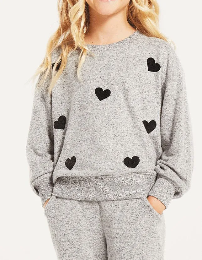 Z Supply Girls Audrey Heart Marbled Long Sleeve