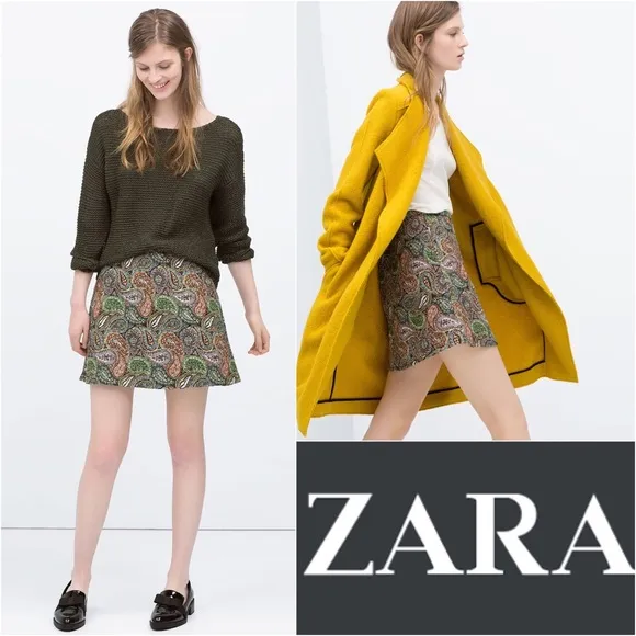 ZARA Jacquard Texture Mini Skirt SMALL Tapestry Paisley A-Line Mini Colorful NWT