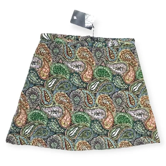 ZARA Jacquard Texture Mini Skirt SMALL Tapestry Paisley A-Line Mini Colorful NWT