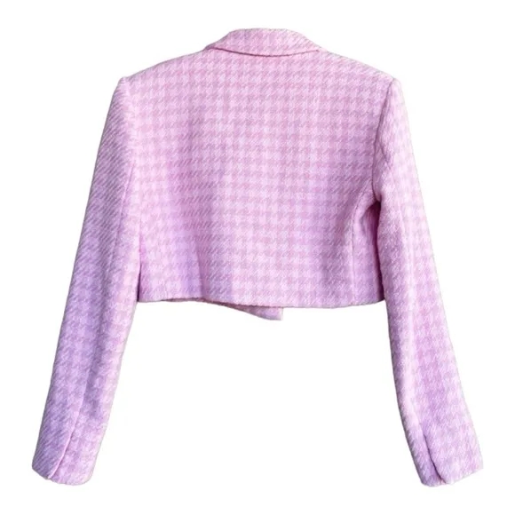 ZARA PINK STRUCTURED HOUNDSTOOTH  CROPPED LONG SLEEVE BLAZER **NWT**