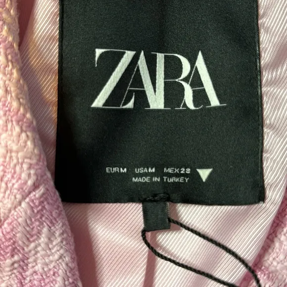 ZARA PINK STRUCTURED HOUNDSTOOTH  CROPPED LONG SLEEVE BLAZER **NWT**