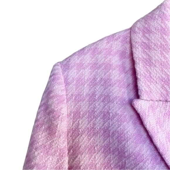 ZARA PINK STRUCTURED HOUNDSTOOTH  CROPPED LONG SLEEVE BLAZER **NWT**