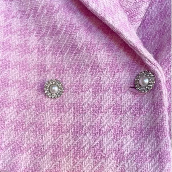 ZARA PINK STRUCTURED HOUNDSTOOTH  CROPPED LONG SLEEVE BLAZER **NWT**