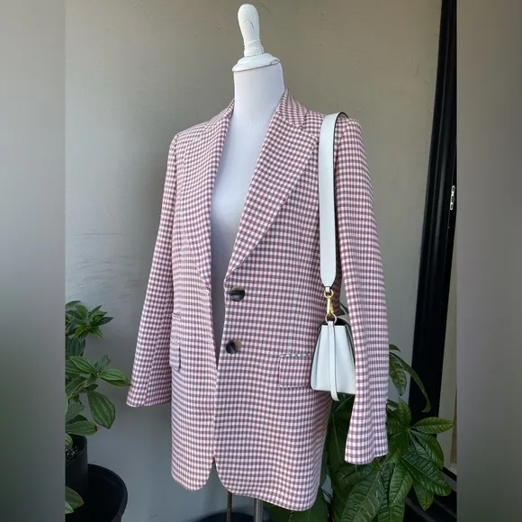 Zara Plaid Oversized Blazer in Pink, M