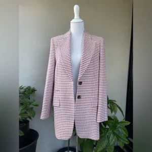 Zara Plaid Oversized Blazer in Pink, M