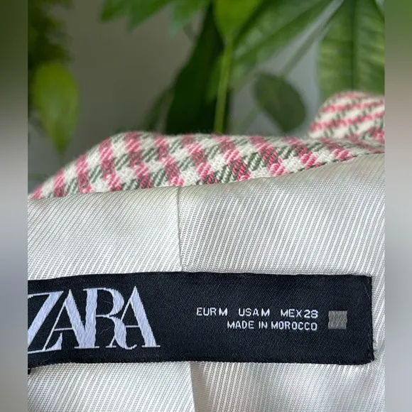 Zara Plaid Oversized Blazer in Pink, M