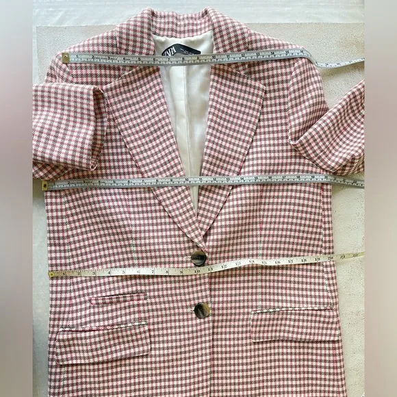 Zara Plaid Oversized Blazer in Pink, M