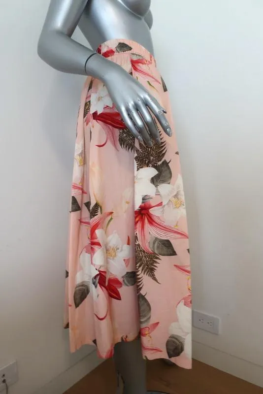 Zara Pleated Midi Skirt Pink Floral Print Cotton Size Extra Small