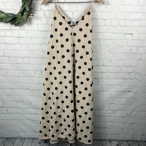 ZARA Polka Dot Wrap Sleeveless Midi Dress size large