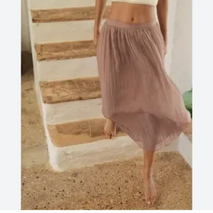 Zara wrinkle effect pink midi skirt