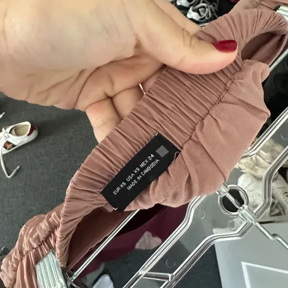 Zara wrinkle effect pink midi skirt